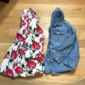Sz 4 Top Bundle Gap Denim Blue Button Down Old Navy Floral Tunic Pink Shirt Lot